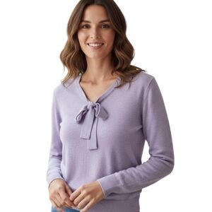 Lands' End 100% Cashmere Dusty Lilac Purple Tie Bodice Cozy Sweater NWOT Sz L